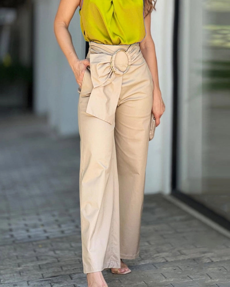 Casual Solid Color Halterneck Vest & Pants Two-piece Set