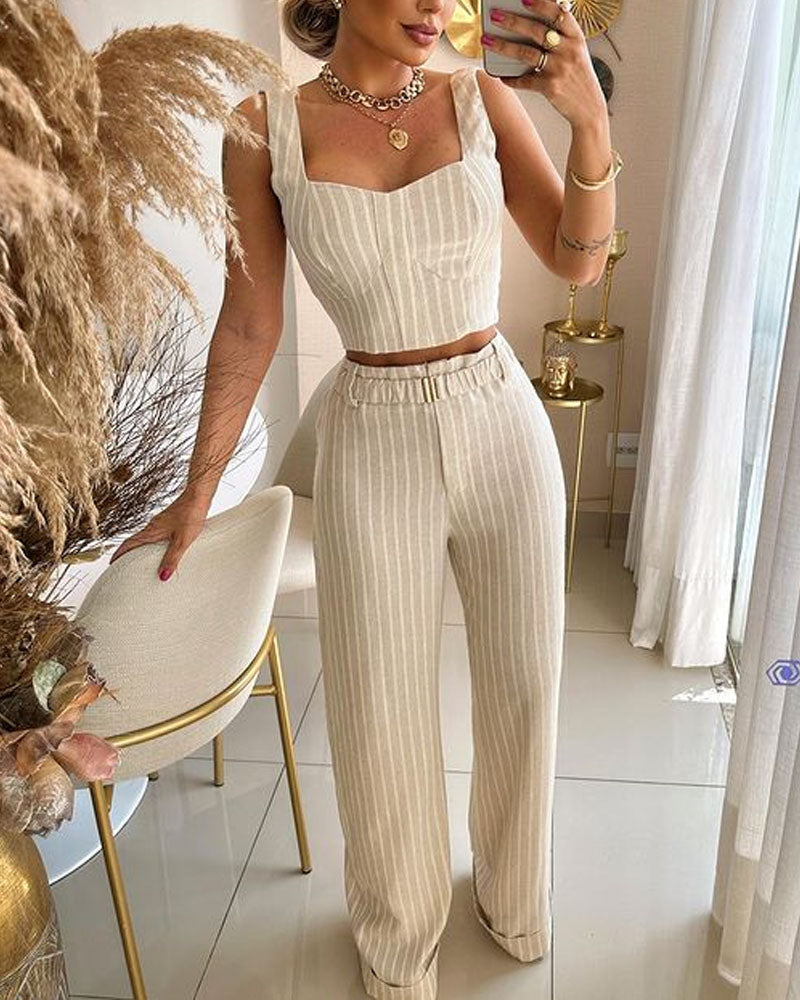 Casual Striped Vest & Pants Two-piece Set