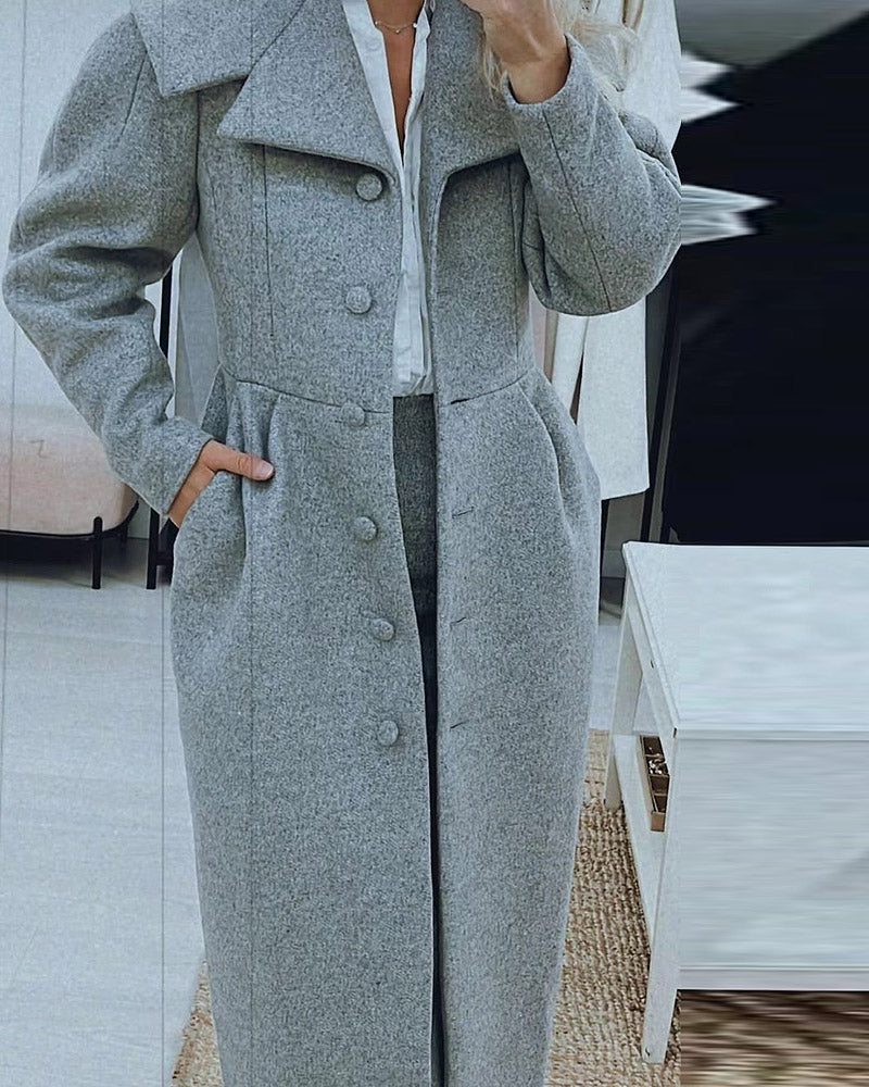 Solid Color Silhouette Suit Collar Elegant Coat