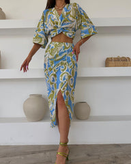 Printed V-neck two-piece set