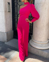 One Shoulder Solid Color Jumpsuit