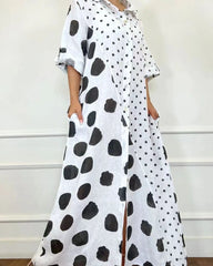 Polka Dot Print Panel Shirt Swing Skirt Dress