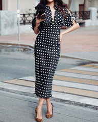 V-neck Polka Dot Dress