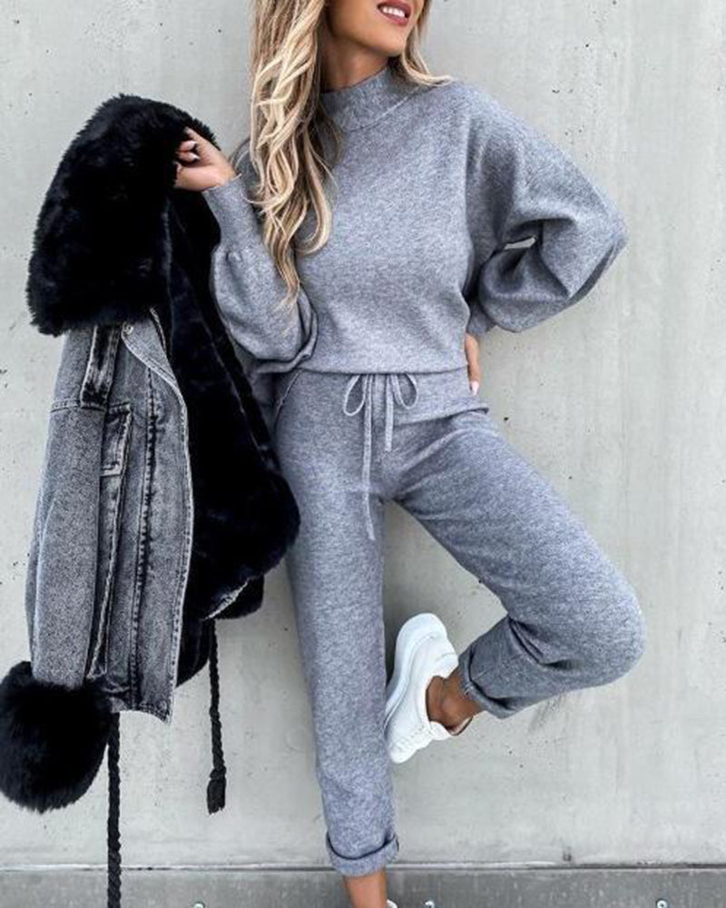 Long Sleeve Pocket Trousers Casual Two Piece Set