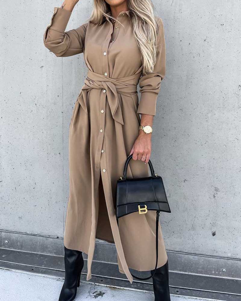 Solid Color Cardigan Long Sleeve Dress