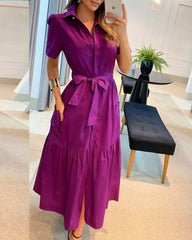 Elegant Solid Collar Shirt Dress