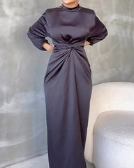 Solid Color Satin Twisted Slim Fit Dress