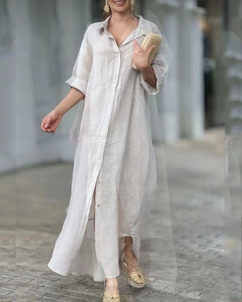 Casual Solid Color Lapel Loose Dress