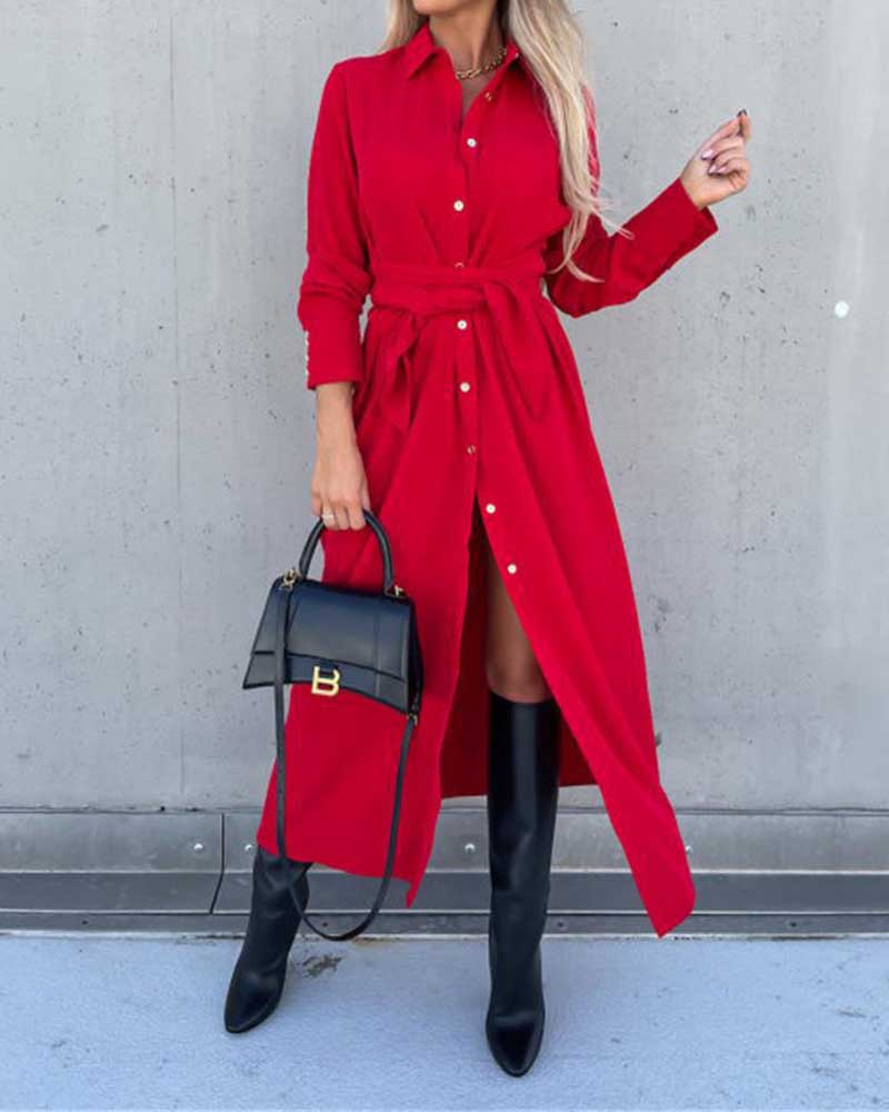 Solid Color Cardigan Long Sleeve Dress