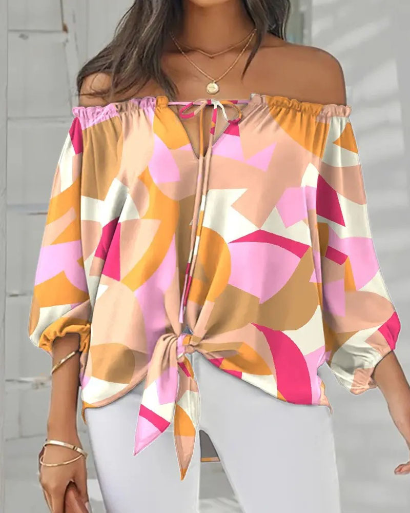 Fashion Casual One-shoulder Long Sleeve Printed Top