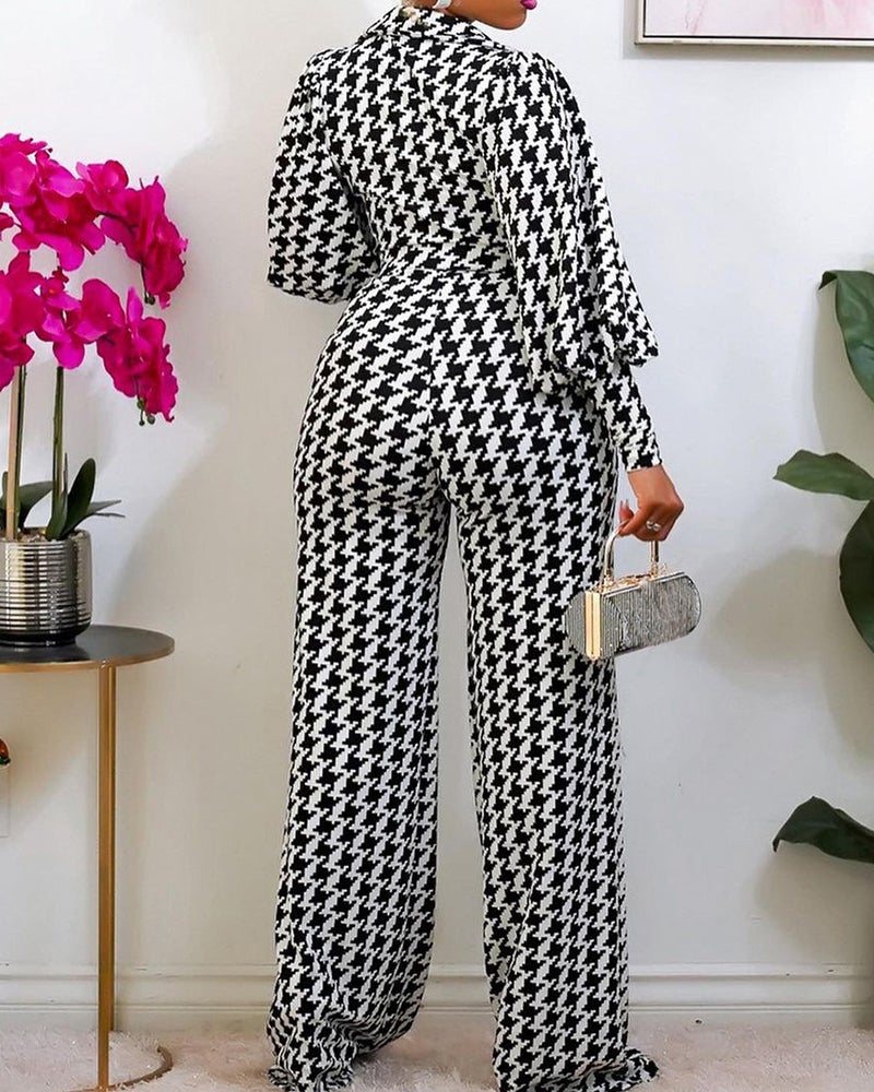 Lantern straight tube printed wide leg jumpsuit