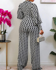 Lantern straight tube printed wide leg jumpsuit