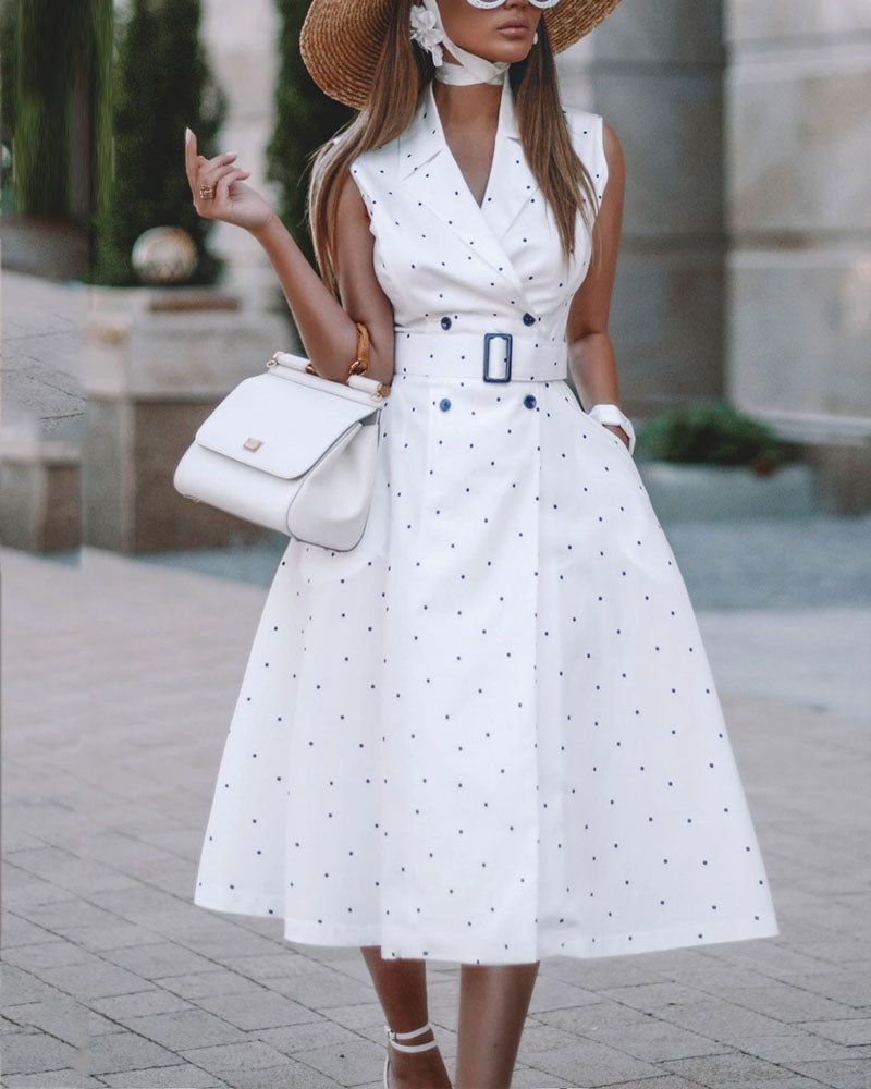 Fashion Lapel Polka Dot Sleeveless Dress