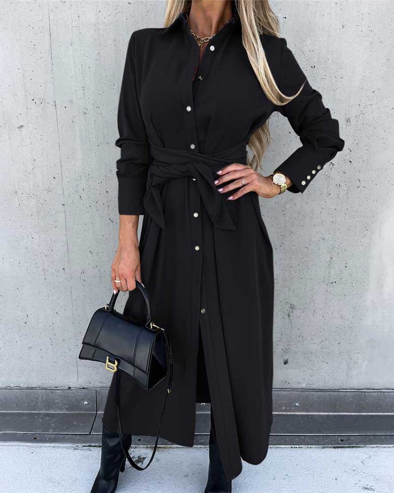 Solid Color Cardigan Long Sleeve Dress