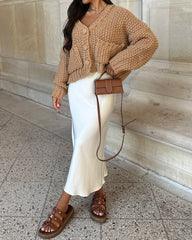 Solid Color Knitted Short Buttoned Casual Sweater Jacket