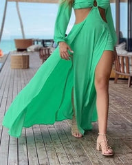 Sexy Halter Long Sleeve Beach Dress