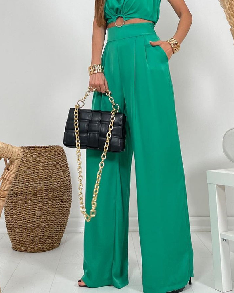 Fashion Solid Color Tank Top & Pants Two Piece Set