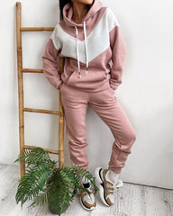 Color Block Hoodie Pants Casual Two-Piece Suit