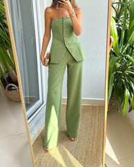 Sleeveless Top Pants Solid Color Two-Piece Suit