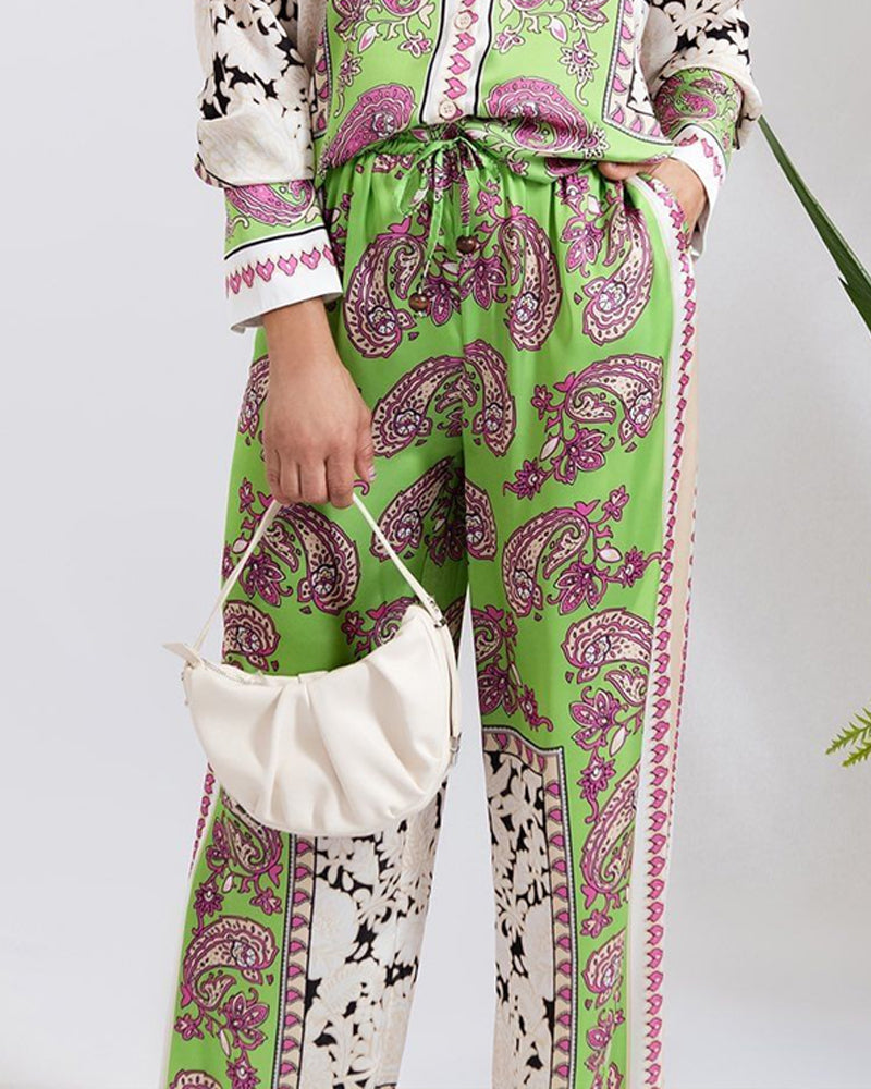 Casual Printed Shirt & Pants Two-Piece Set