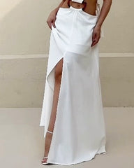 Solid Color Halter Neck Hollow Slit Dress