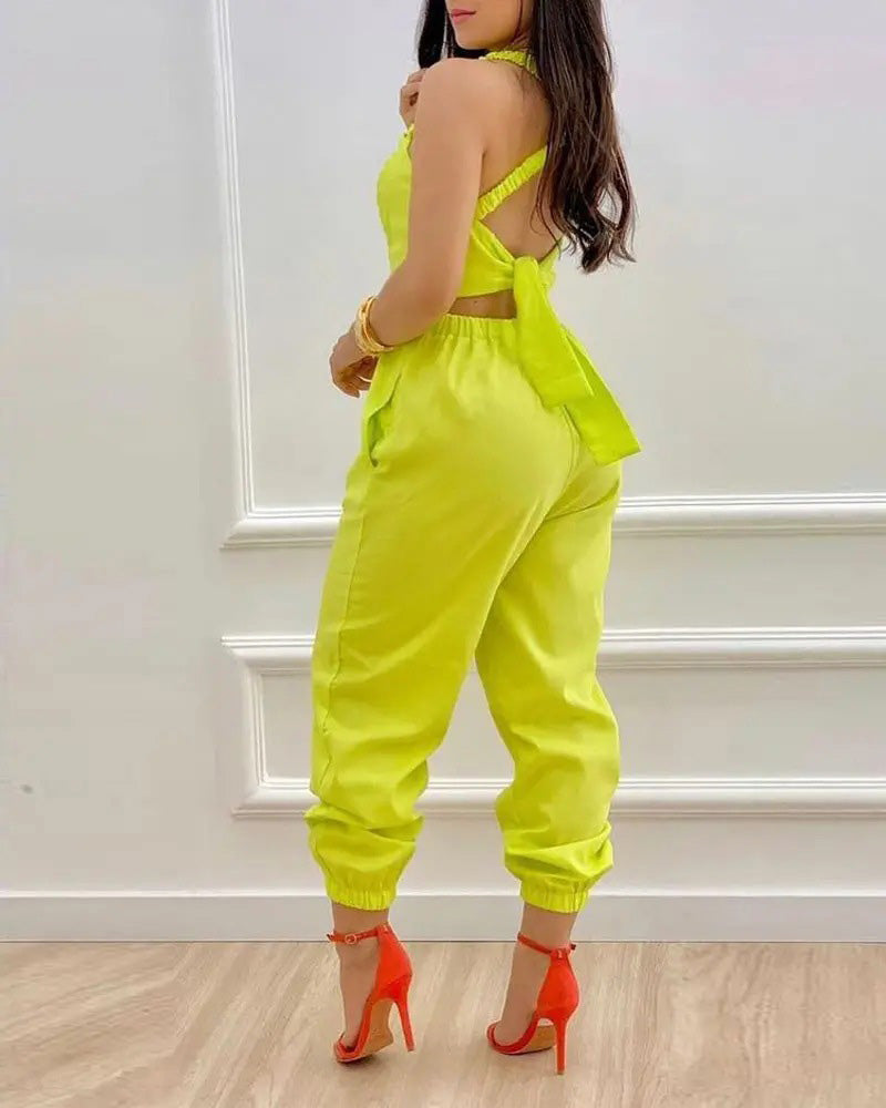 Suspender Open Back High Waist Jumpsuit