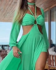 Sexy Halter Long Sleeve Beach Dress