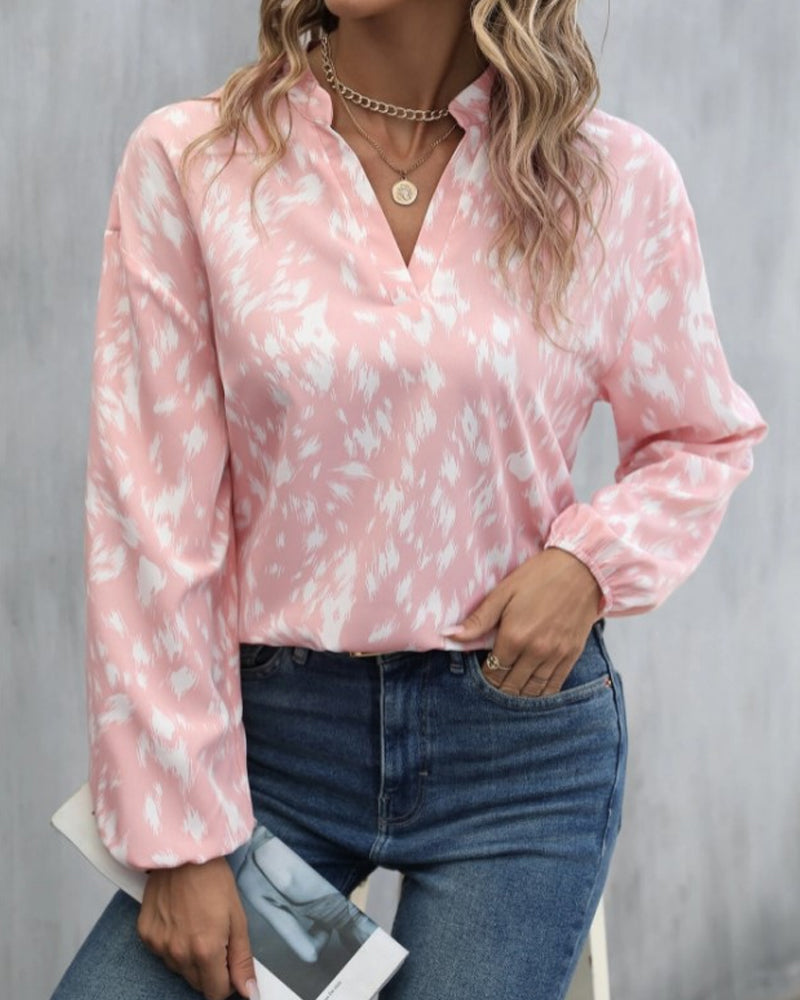 Fashionable V-neck Printed Top