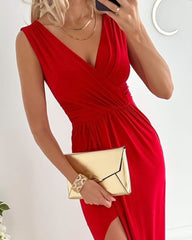 Fashion V-neck slit dress