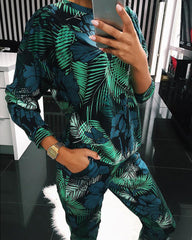 Fashion Loose Long Sleeve Printed Casual Suit