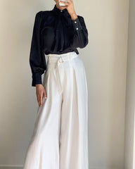 Solid Color Shirt & Wide-leg Pants Two-piece Set