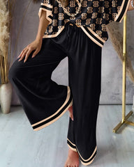 Casual Printed Top & Wide-leg Pants Set