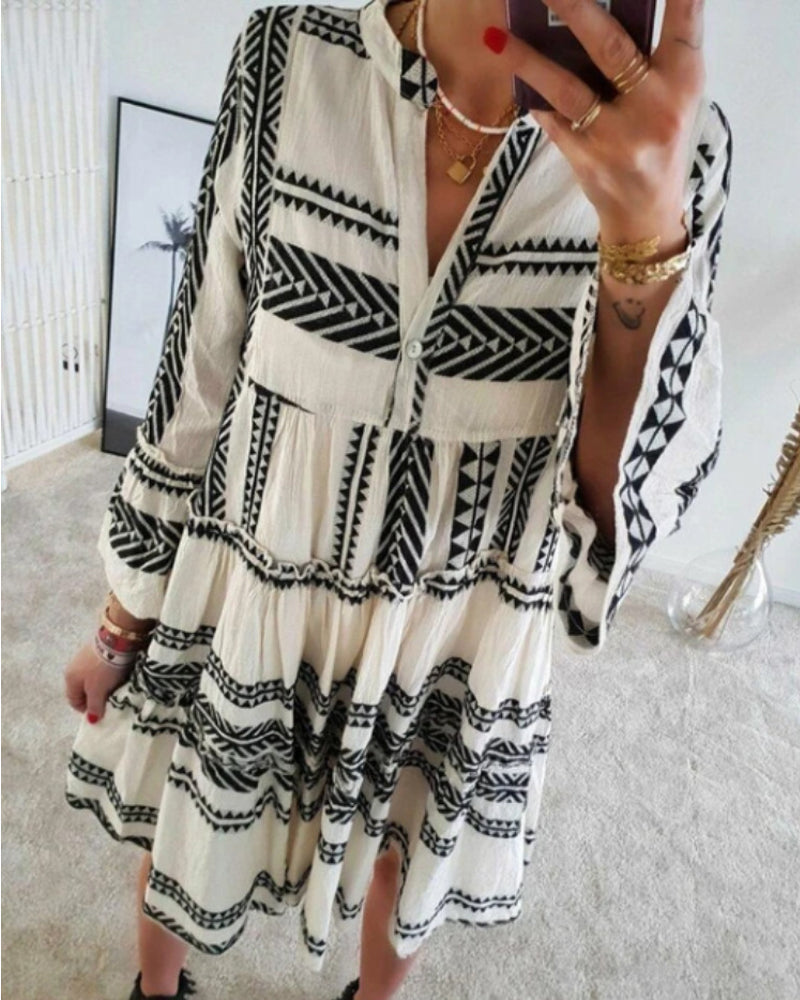 Geometric Print V-neck Dress