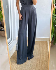 Halter Neck Pleated Loose Jumpsuit