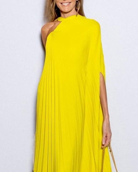 One Shoulder Pleated Solid Dress