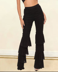 Fashion Sexy Tassel Mesh Trousers Flared Pants