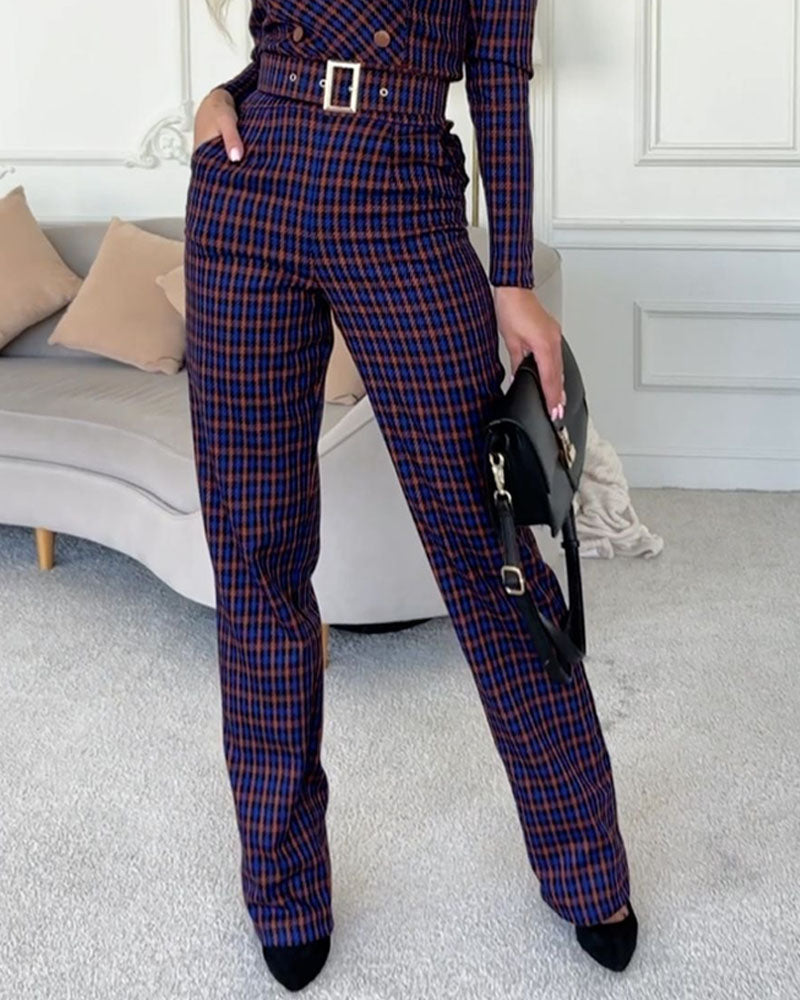 Fashionable Square Neck Plaid Jumpsuit