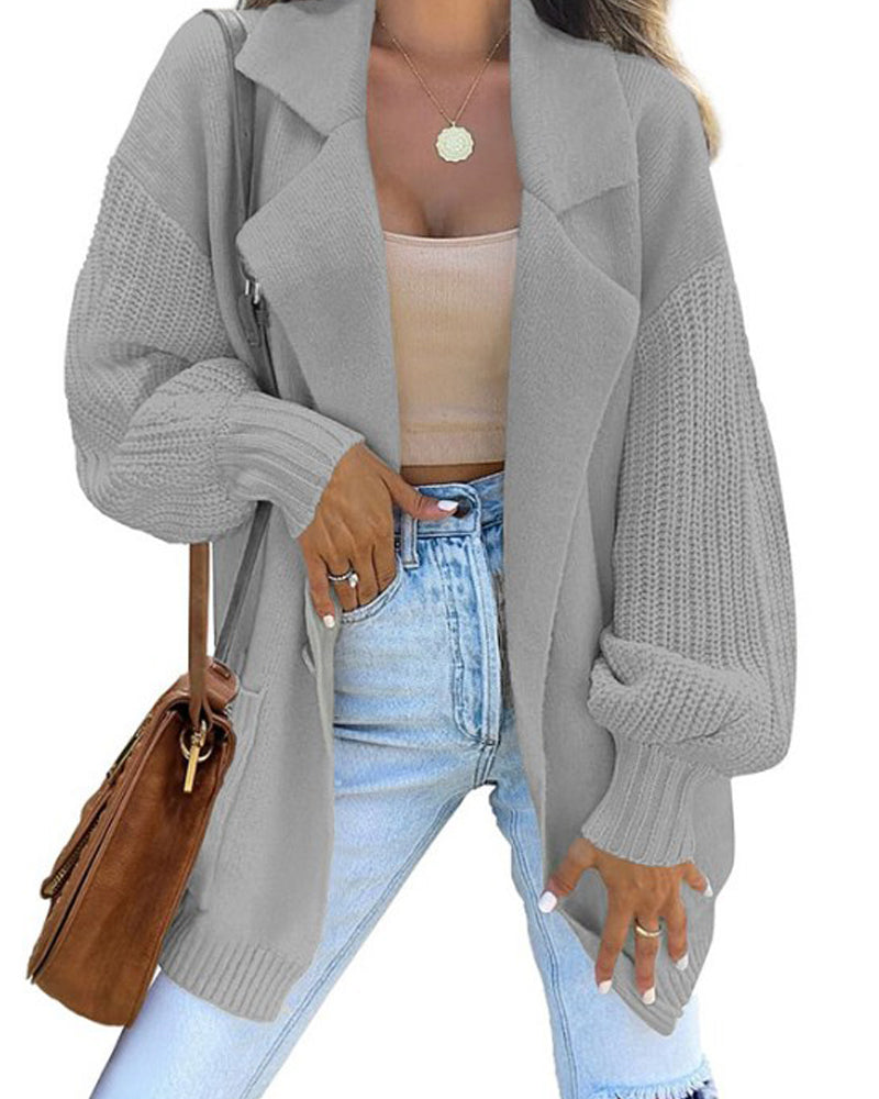 Lapel solid color sweater