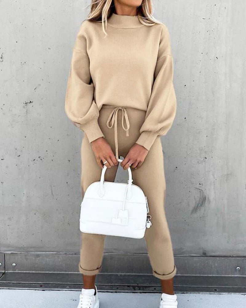 Long Sleeve Pocket Trousers Casual Two Piece Set