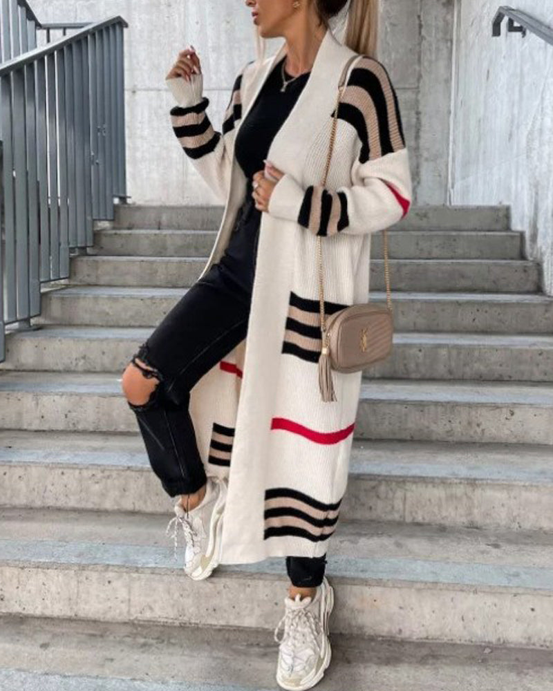 Long sleeve sweater striped dress jacket