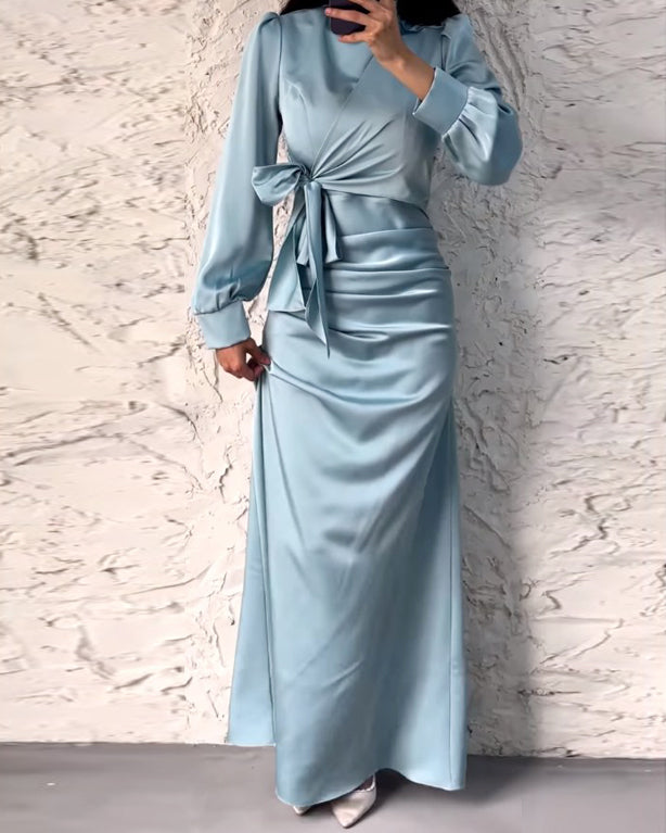 Long sleeve solid color strappy dress