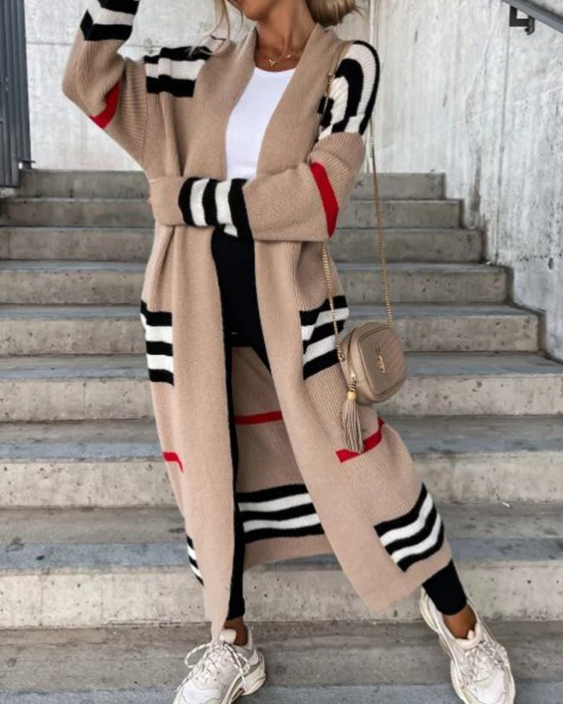 Long sleeve sweater striped dress jacket