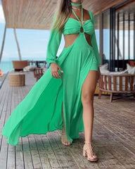 Sexy Halter Long Sleeve Beach Dress