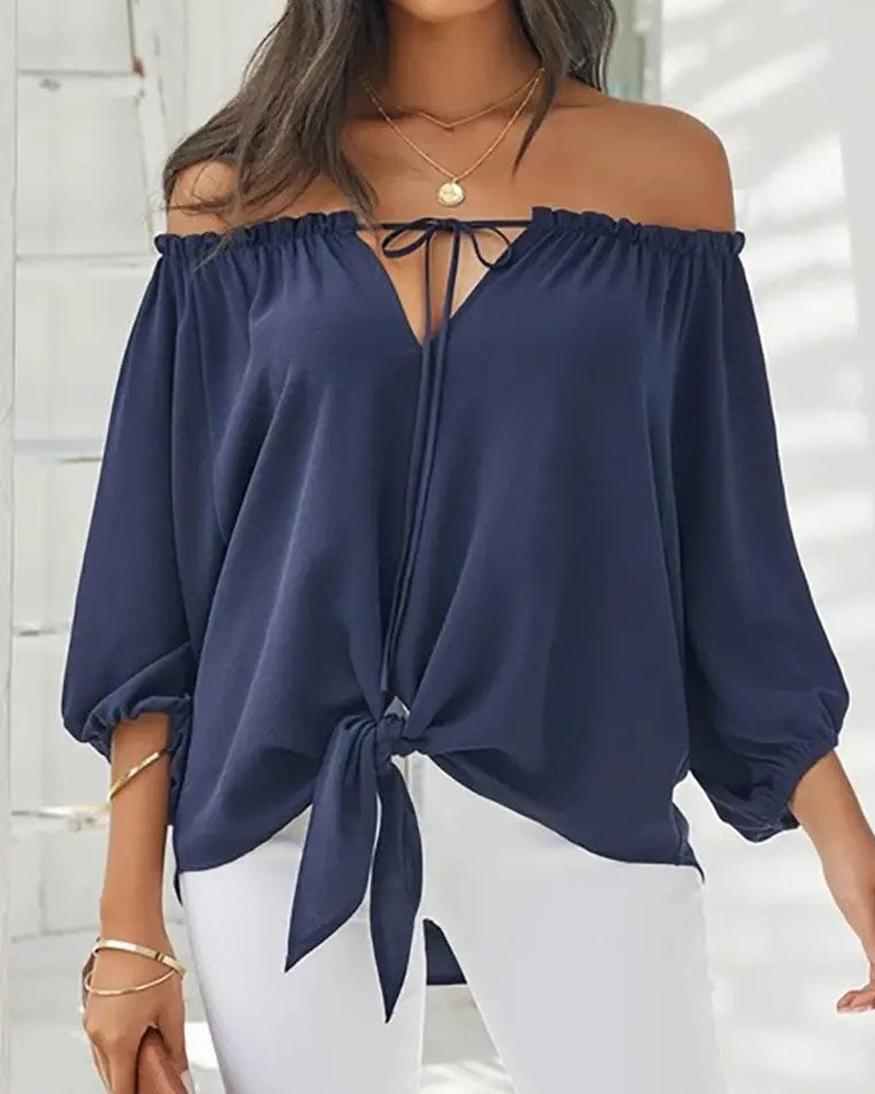 Fashion Casual One-shoulder Long Sleeve Printed Top