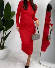 Christmas Solid Color High Collar Slim Knitted Dress