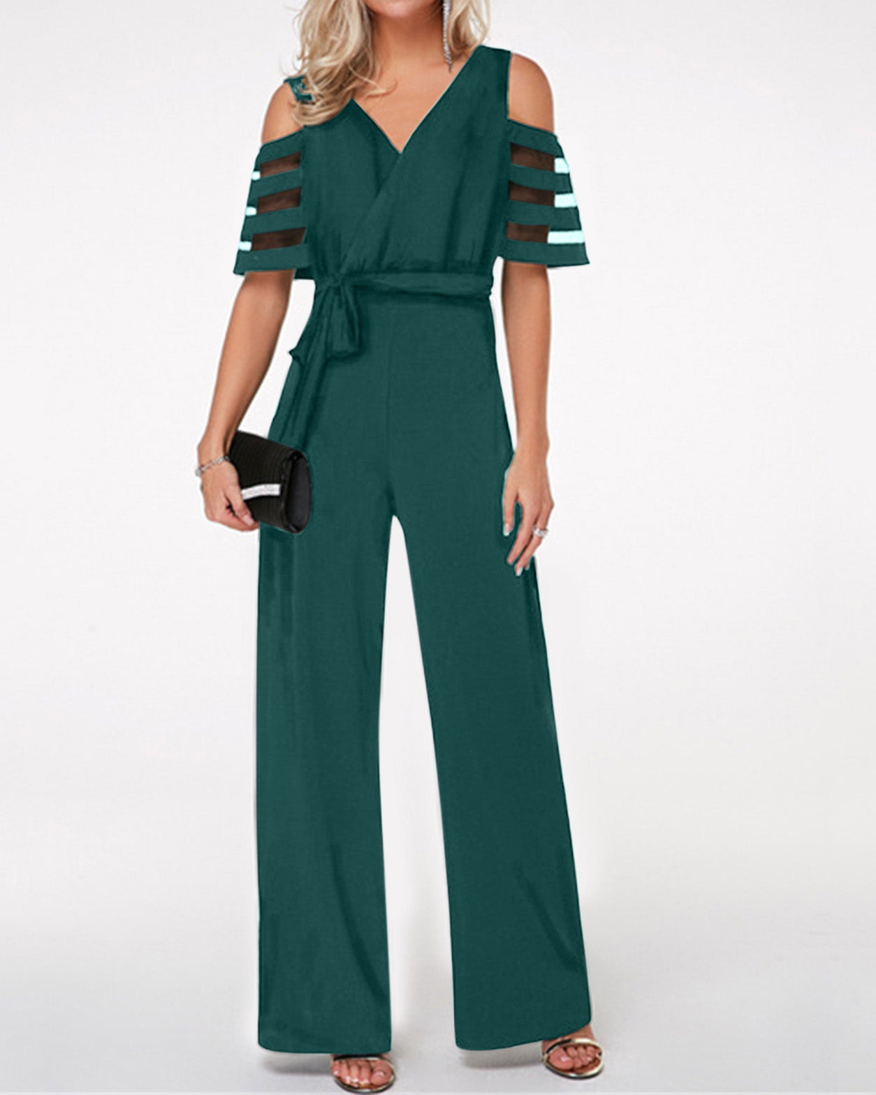 Hollow strap solid color jumpsuit