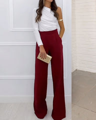 One-shoulder solid color two-piece set