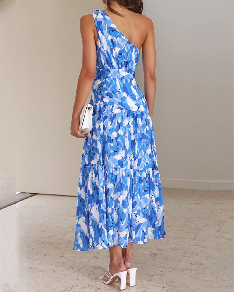 Elegant One Shoulder Print Dress