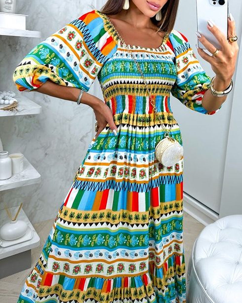 Casual Square Neck Short Sleeve Printed Dress