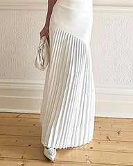 Solid Color Tube Top Irregular Pleated Dress